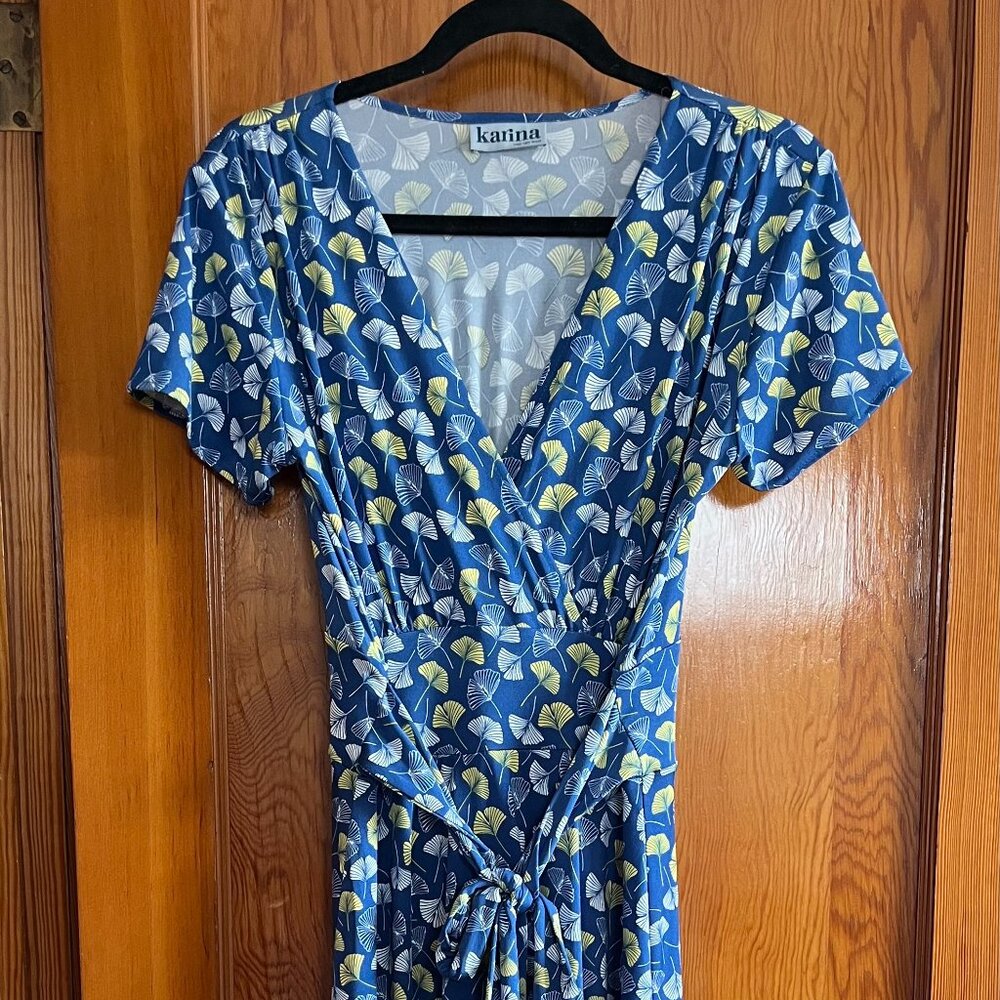 Karina Margaret Dress in Blue with Ginko leaves, M/L